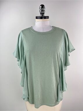 💚 3581. Sage Green Ruffle Sleeve Blouse